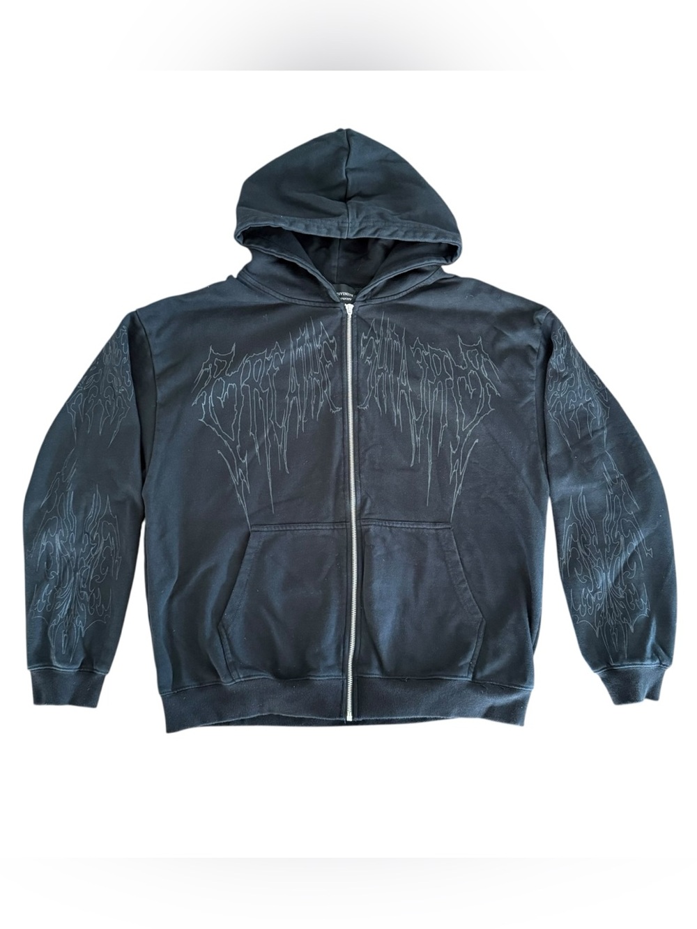 Breathe Divinity Oversized Grunge Y2K Hooded Jacket Black Gray Graphic Size L